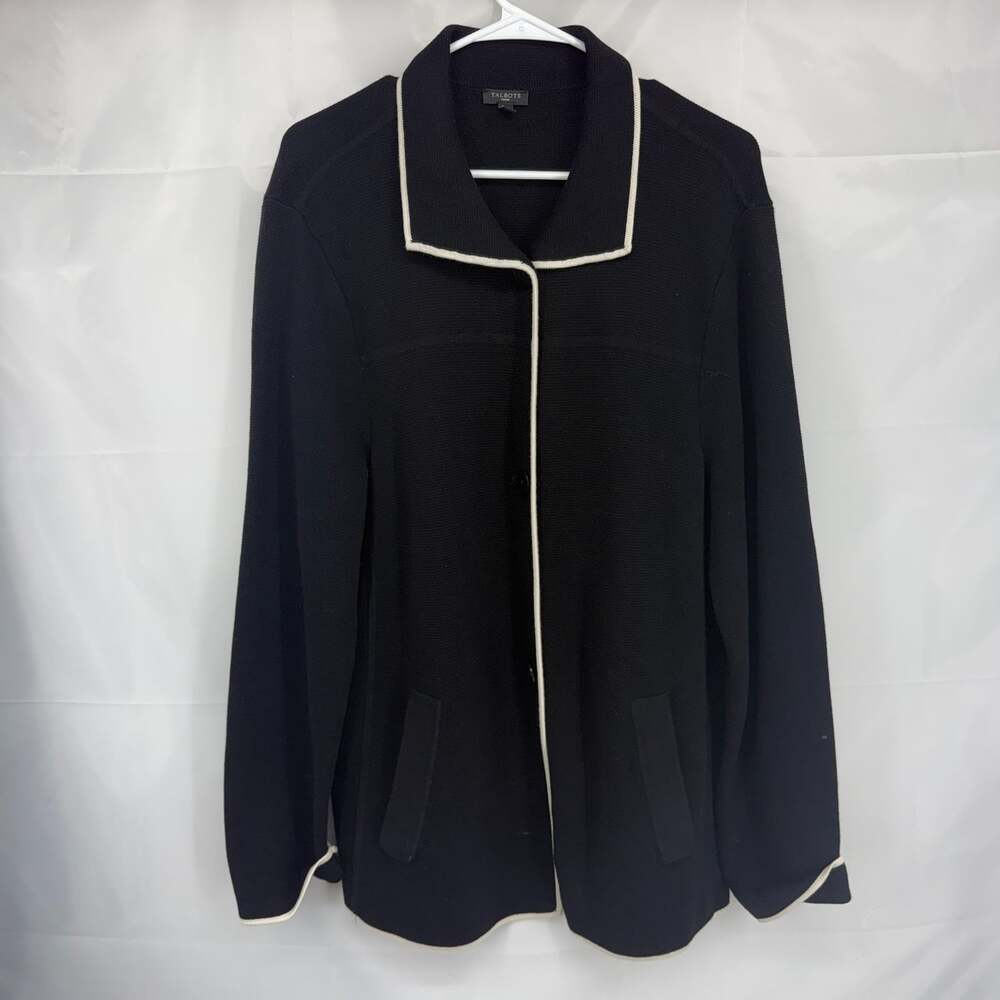 Talbots Women 2X Soft Knit Blazer Jacket Black Button Front Stretch Long Sleeve